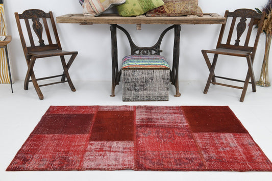 3' x 5' Red Turkish Vintage Patchwork Rug  |  RugReform