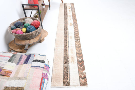 1' x 10' Tan-Ivory Turkish Vintage Runner Rug  |  RugReform