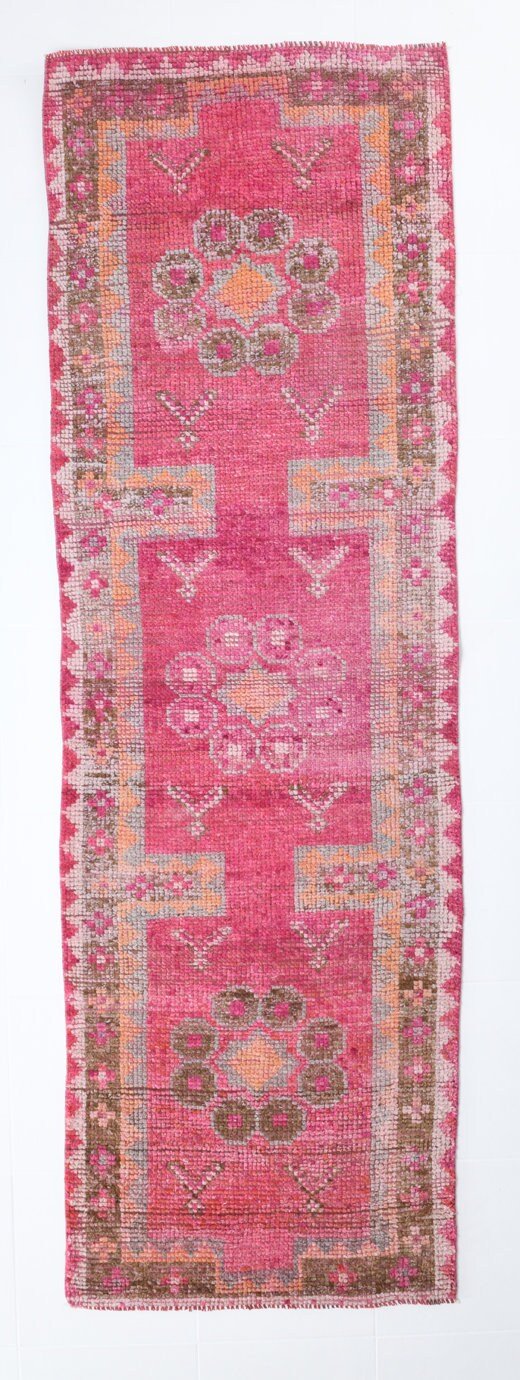 2' x 9' Pink Turkish Vintage Herki Rug  |  RugReform